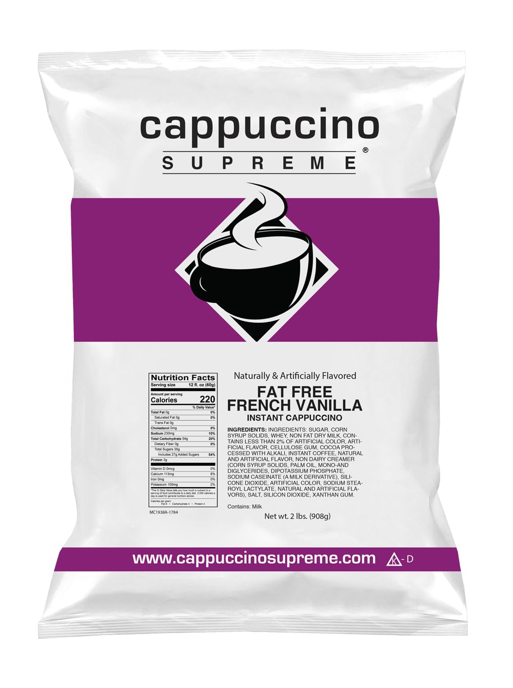 Cappuccino Supreme 2 lb bag Fat Free French Vanilla Instant Cappuccino Mix