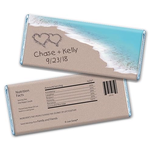 Personalized Wedding Beach Themed Favors Chocolate Bars (36 Pack) - Candy Included - Free Cold Packaging