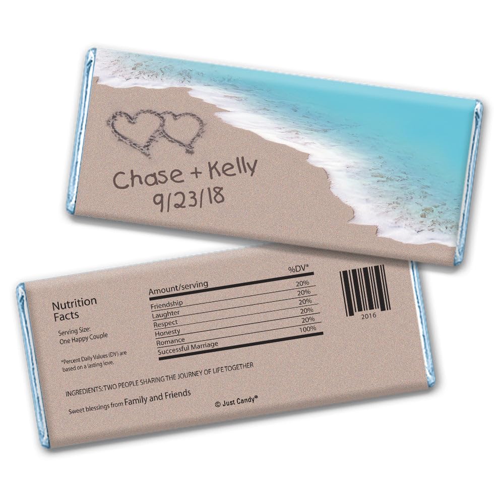 Personalized Wedding Beach Themed Favors Chocolate Bars (36 Pack) - Candy Included - Free Cold Packaging
