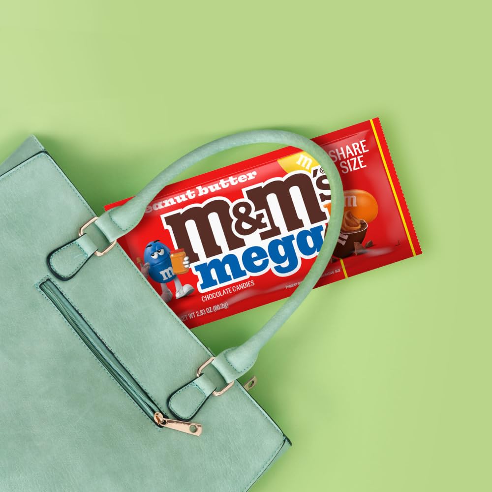 M&M'S Peanut Butter Chocolate Candy, Full Size 2.83 oz Bag, Pack of 24 Bulk Candy Chocolate