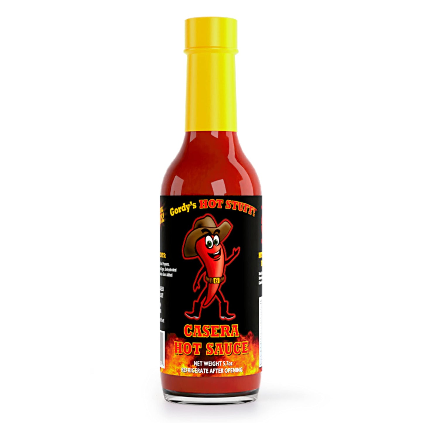Gordy's Hot Stuff! Gourmet Hot Sauce, Real Texas Hot Sauce Made with Not-So-Hot Peppers and Bold Flavors, 5.7oz (Casera, 5.7oz (Pack of 1))