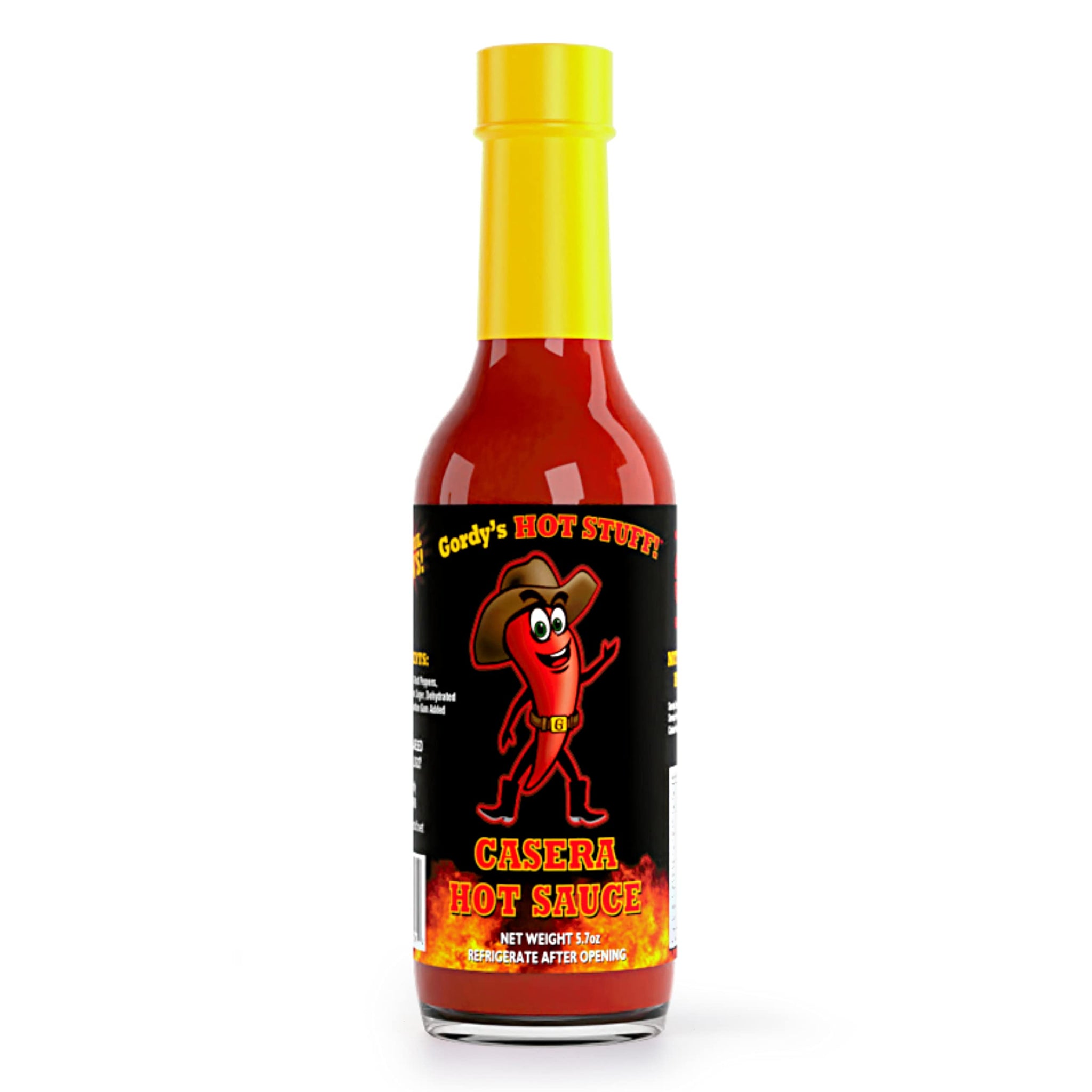 Gordy's Hot Stuff! Gourmet Hot Sauce, Real Texas Hot Sauce Made with Not-So-Hot Peppers and Bold Flavors, 5.7oz (Casera, 5.7oz (Pack of 1))