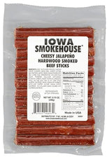 Iowa Smokehouse Cheesy Jalapeno Beef Sticks Hardwood Hickory Smoked Meat Sticks 8.75 Ounce (12 Sticks)