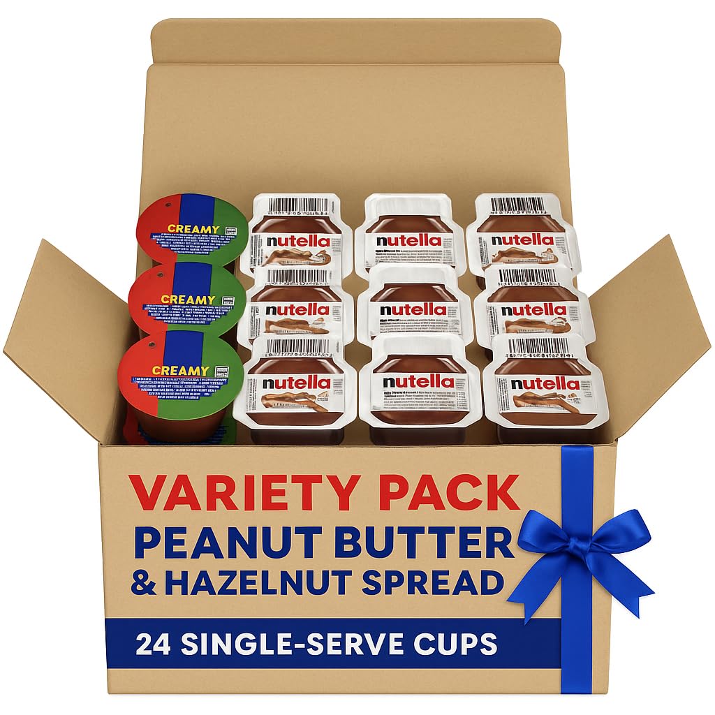 Peanut Butter & Hazelnut Cocoa Spread Cups - 24 Single Serve Breakfast Snack Packs - Individual Portion Cups for Kids Lunch, School, Office & Travel
