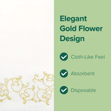 SimuLinen Gold Floral Disposable Linen Feel Bathroom Paper Towels - Soft, Cloth-Like, Single-Use, 12"x17" 500ct (Made in USA)