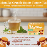MAMUKO Organic Happy Tummy Tea for Babies - Tea for Bloating & Gas - Stomach Relief with Natural Ingredients & Flavor for 9-Months Plus