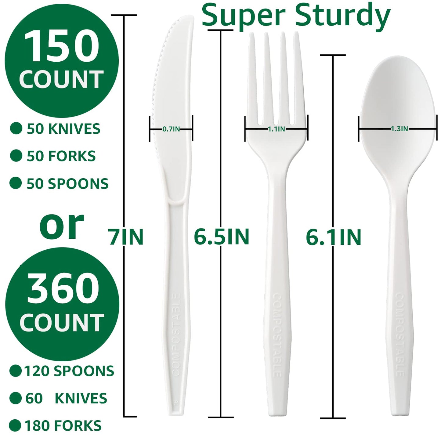 BIOCEAN 100% Compostable No Plastic Utensils - Heavy Duty Eco-Friendly Flatware for Lounge, Party, Wedding, BBQ, Picnic, Camping [Utensils Set, 360