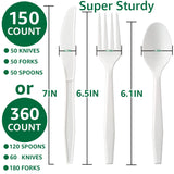 BIOCEAN 100% Compostable No Plastic Utensils - Heavy Duty Eco-Friendly Flatware for Lounge, Party, Wedding, BBQ, Picnic, Camping [Utensils Set, 360