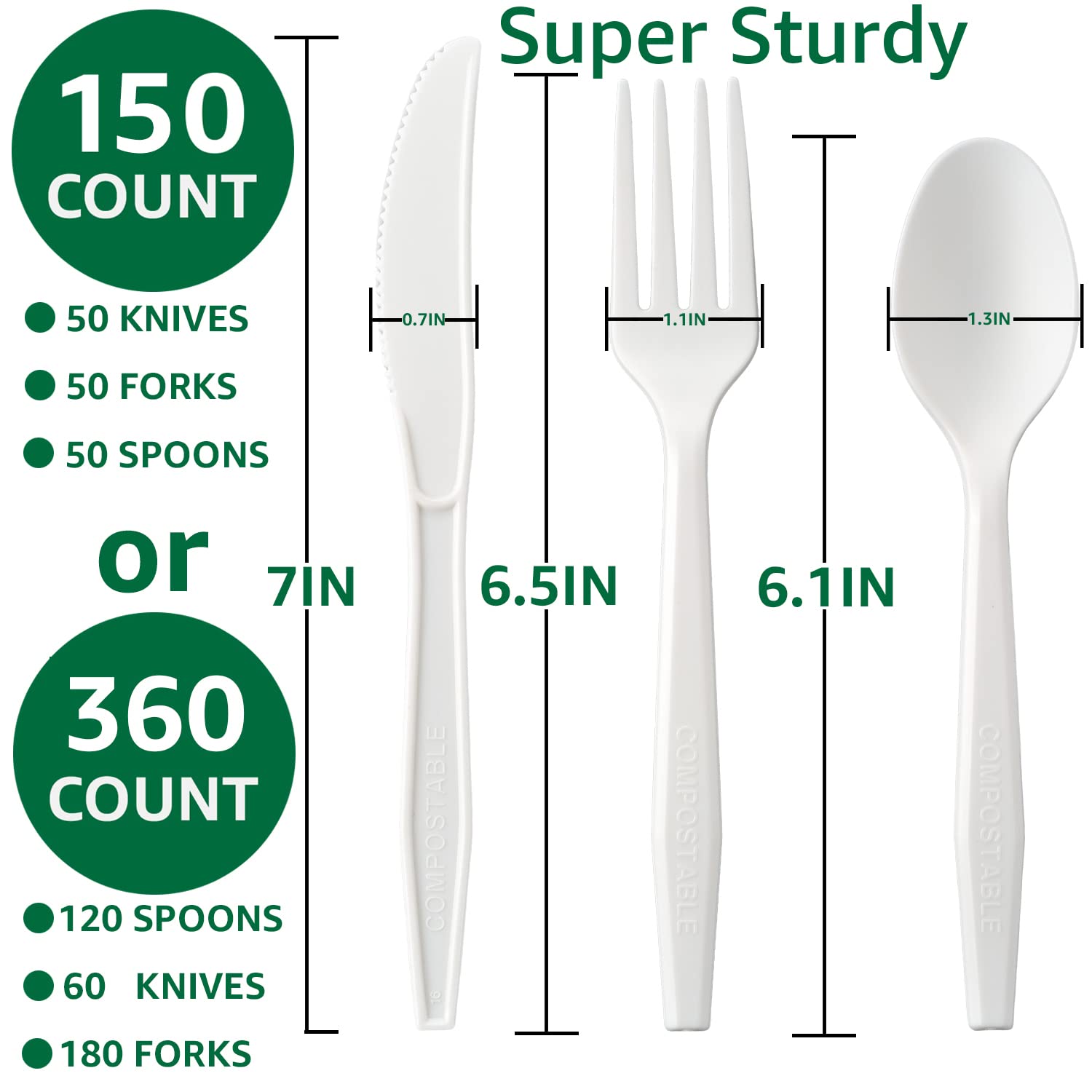 BIOCEAN 100% Compostable No Plastic Utensils - Heavy Duty Eco-Friendly Flatware for Lounge, Party, Wedding, BBQ, Picnic, Camping [Utensils Set, 360