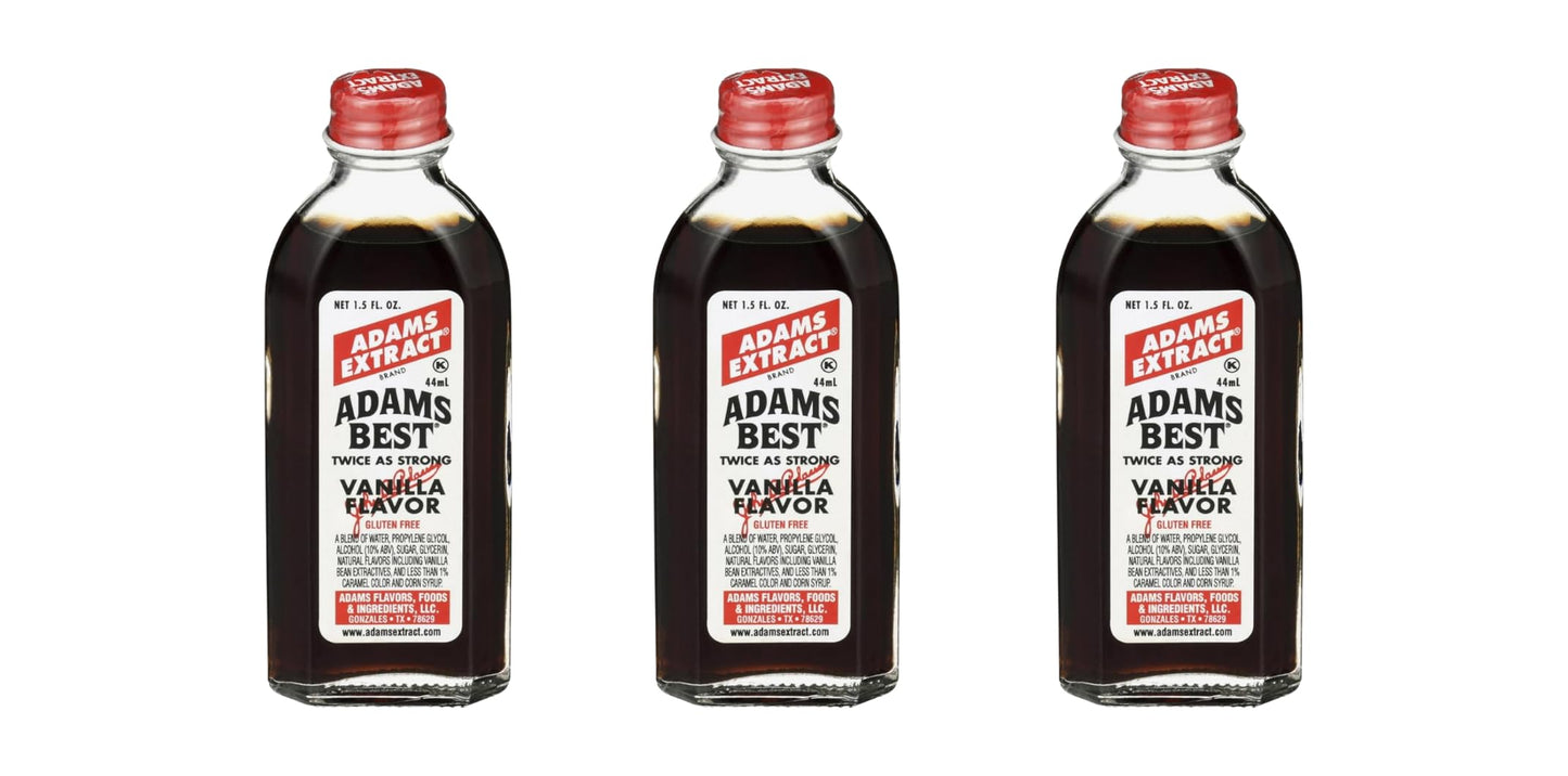Adams Extract Flavoring 1.5oz Bottles (Pack of 3) Choose Flavor Below (Adams Best Twice as Strong Vanilla 1.5oz)