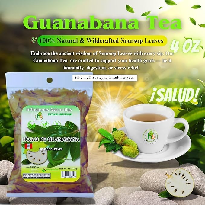 Hojas de Guanábana (Soursop Leaves) - 2 Pack (4 oz Bags) 100% Natural | Vegan | Herbal Tea for Infusion | Includes Infuser/Incluye Infusor