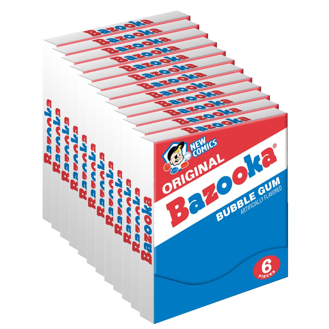 Bazooka Bubble Gum Bulk Individually Wrapped Original Pink Chewing Gum Mini Wallet Packs, 6 Piece Pack (12 Ct) Pink w/Bazooka Joe Comic Wrapper