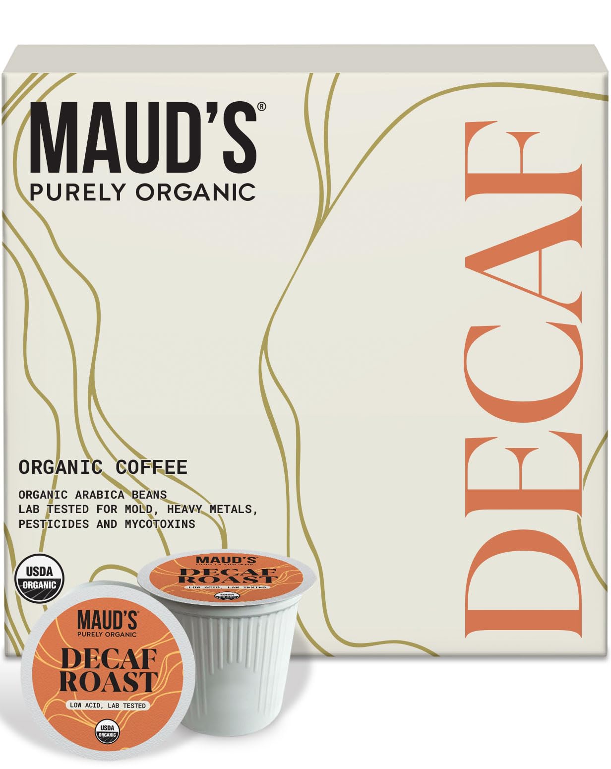 Maud's Purely Organic Low Acid Decaf Medium Roast Coffee Pods - Swiss Water Processed - 16ct | Lab Tested for Mold, Mycotoxins, Heavy Metals