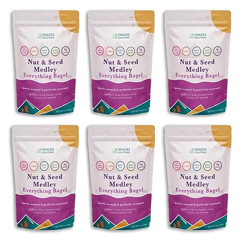Snacks Solutions Nut and Seed Medley (5 oz -Pack of 6, Everything Bagel) Gluten Free, Natural and Perfectly Seasoned, Sunflower Seeds, Pumpkin seeds