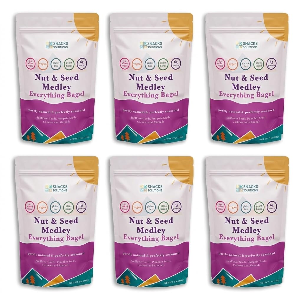 Snacks Solutions Nut and Seed Medley (5 oz -Pack of 6, Everything Bagel) Gluten Free, Natural and Perfectly Seasoned, Sunflower Seeds, Pumpkin seeds