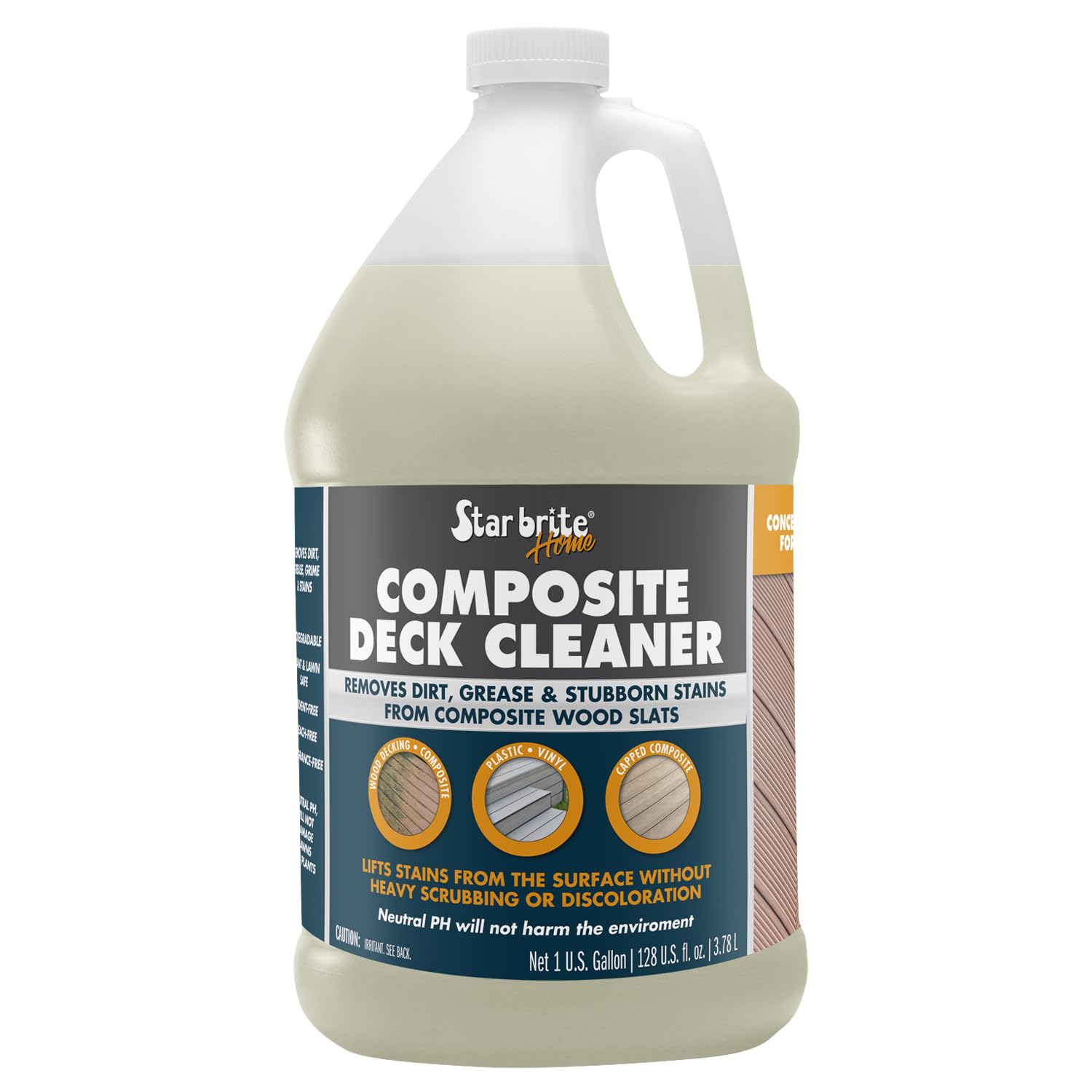 STAR BRITE Composite Deck Cleaner (1 GALLON) - Concentrated Formula - Effortlessly Removes Dirt, Grease & Stains - Ideal for Wood & Composite Surfaces