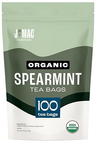 J Mac Botanicals Organic Spearmint Tea Bags (100 Count) - Certified by Organic Certifiers, Inc. - Quality Tea From Nile Valley, Egypt, Packaged in the