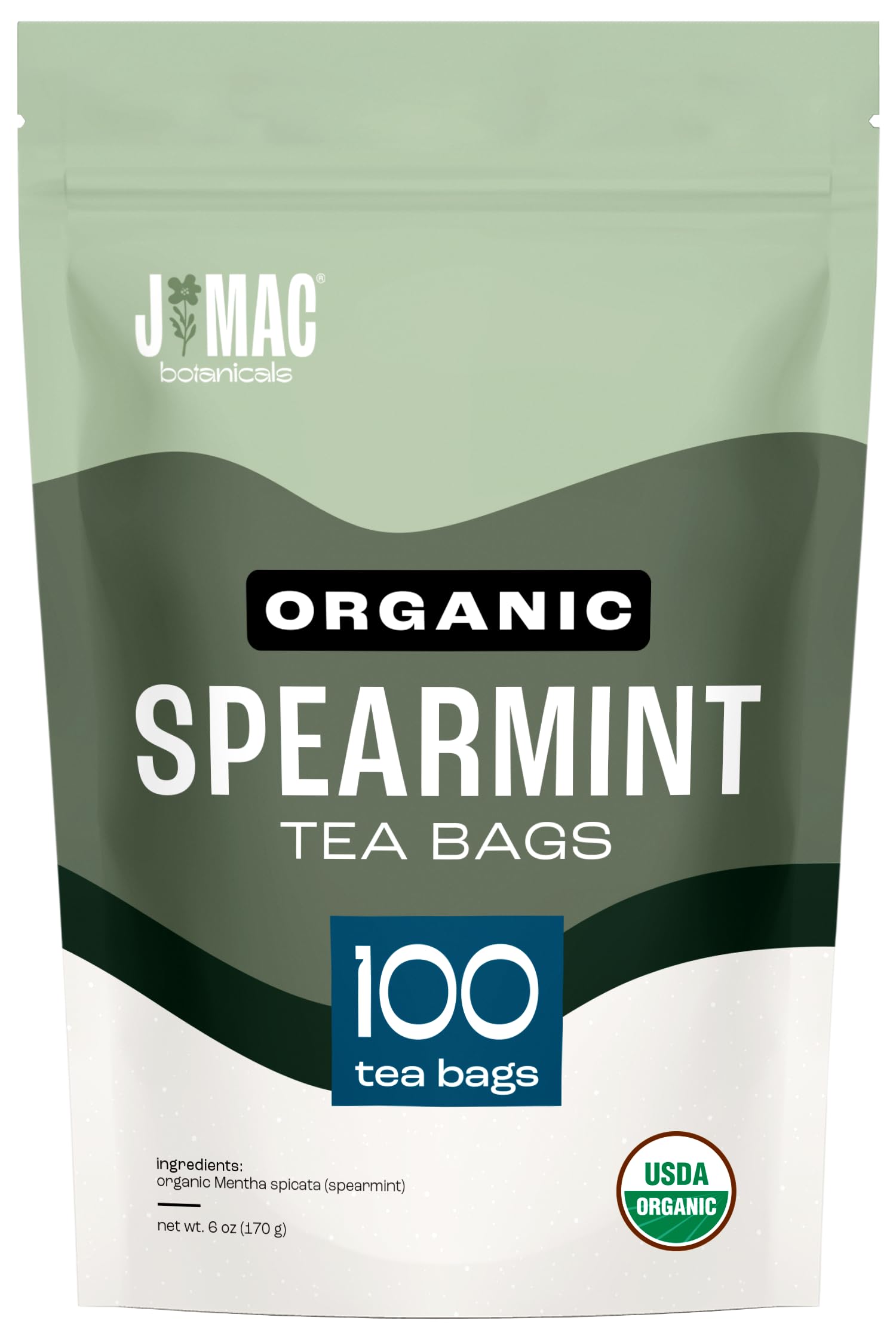 J Mac Botanicals Organic Spearmint Tea Bags (100 Count) - Certified by Organic Certifiers, Inc. - Quality Tea From Nile Valley, Egypt, Packaged in the
