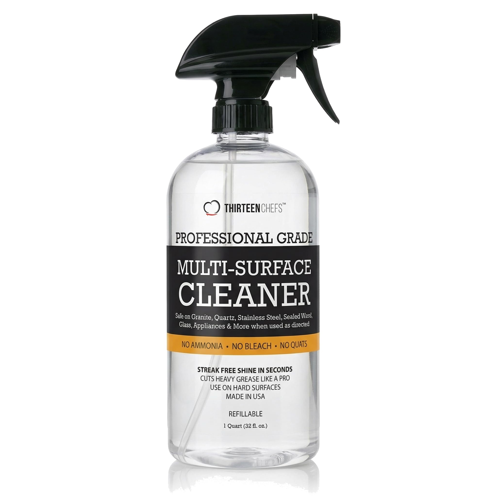 Thirteen Chefs Multi-Surface Cleaner for Granite and Quartz Countertop, Stainless Steel Appliances, Wood Furniture and Tables - 32oz Spray Bottle