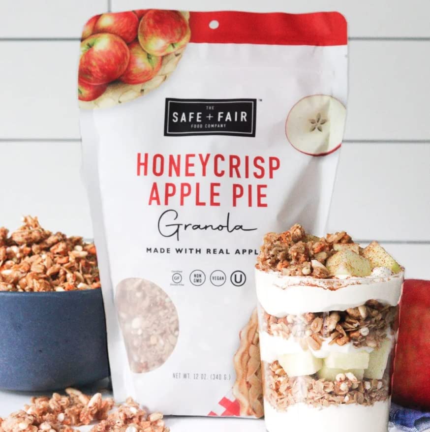 Safe + Fair Honeycrisp Apple Pie Granola - Gluten-Free, Vegan & Plant-Based Snack with Real Honeycrisp Apples, Whole Grains, Non-GMO, Kosher, No