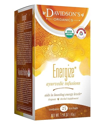Davidson's Organics, Ayurvedic Infusions, Energize, 25-count Tea Bags, Pack of 6