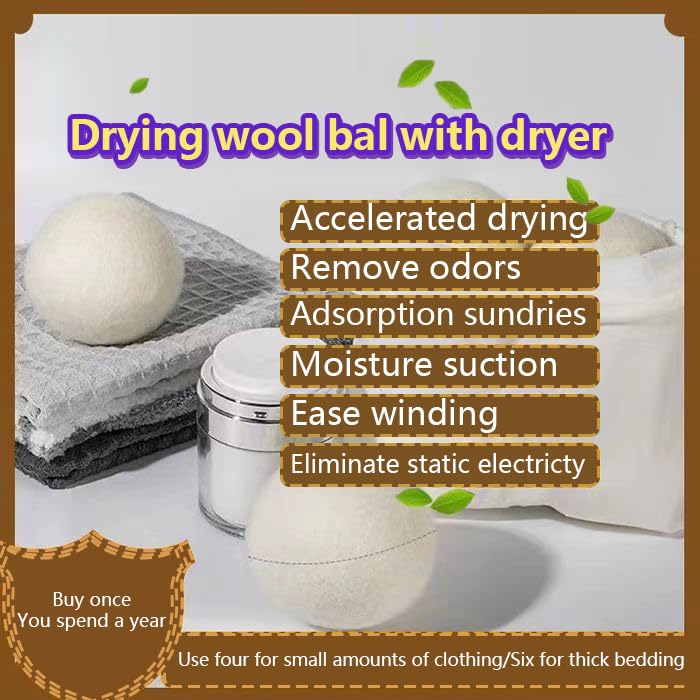 6 Pack Felt Dryer Balls - Wool Dryer Balls for Reducing Drying Time, Eliminating Static & Wrinkles, Removing Lint, Pet Hair, Odors - Reusable Cat Toy