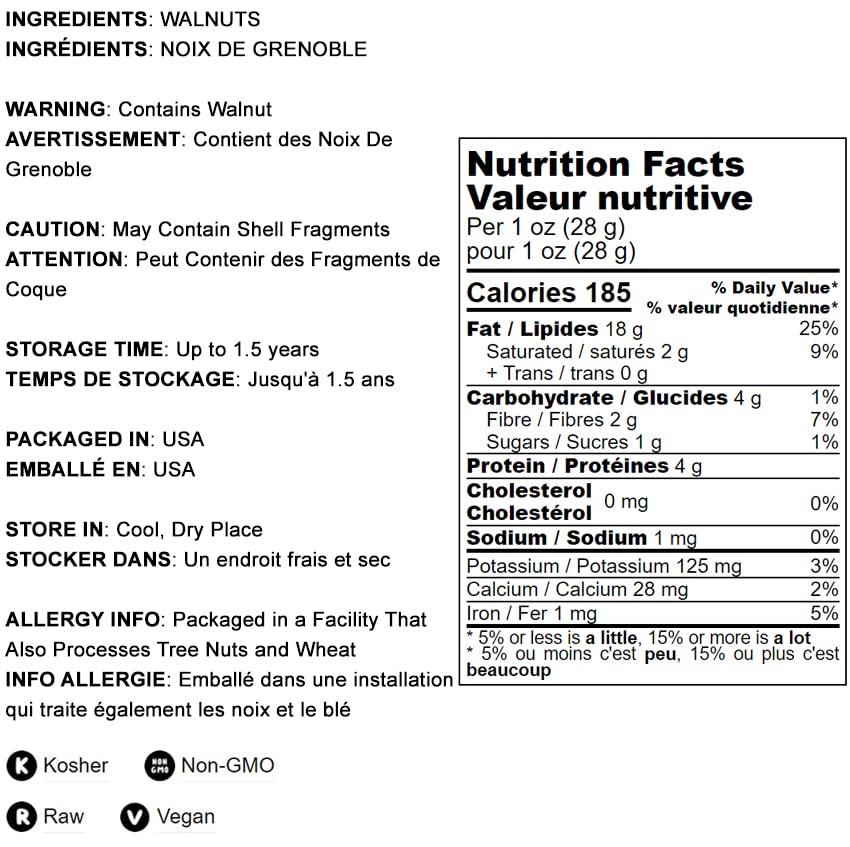 Food to Live - California Walnuts Halves & Pieces, 2.5 Pounds Raw, Unsalted, Shelled, Vegan, Kosher, Sirtfood, Bulk. Rich in Omega-3 Fatty Acids