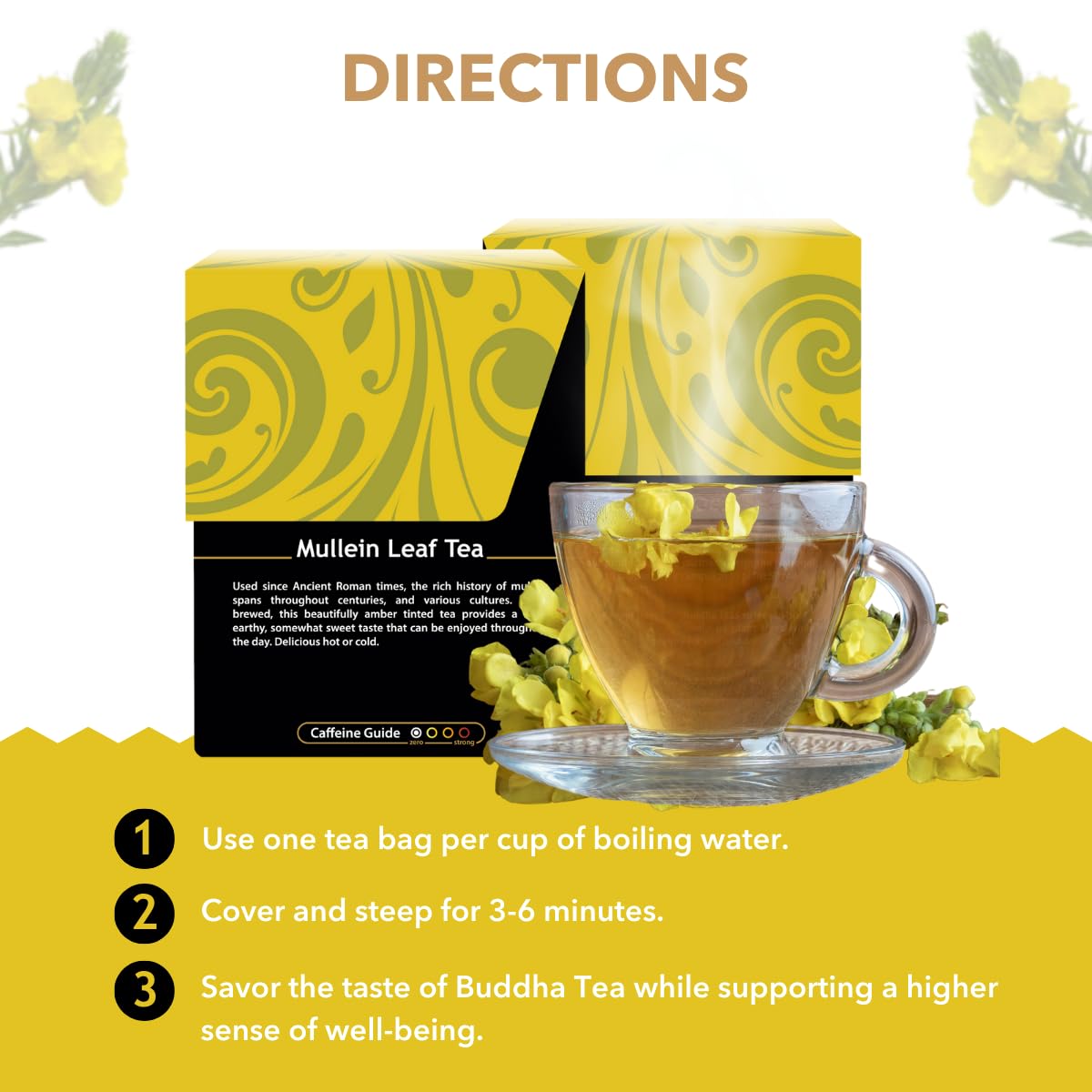 Buddha Teas - Mullein Leaf - Organic Herbal Tea - Single Ingredient - Warm Amber Hue - Mild, Earthy, Sweet Taste - Enjoy Hot or Cold - Caffeine Free