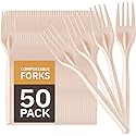 100% Eco Friendly Compostable Forks Disposable Forks Cornstarch Based 50 Large Disposable Utensils (6.7 in.) Durable and Heat Resistant Alternative