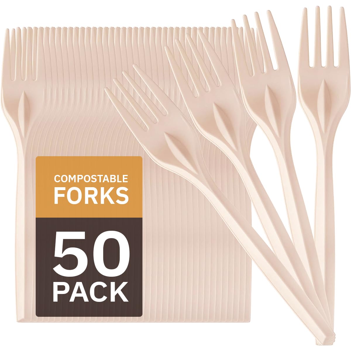 100% Eco Friendly Compostable Forks Disposable Forks Cornstarch Based 50 Large Disposable Utensils (6.7 in.) Durable and Heat Resistant Alternative