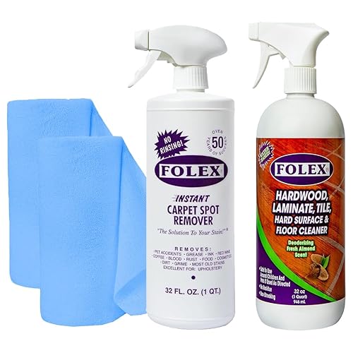 FOLEX Carpet Spot Remover & Hardwood/Floor Cleaner Bundle - Removes Pet Stains, Grease, Red Wine, Food & More - Bundle of Two 32 oz Bottles + 2