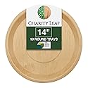 Charity Leaf Disposable Palm Leaf 14" Round Trays (10 pieces) Bamboo Like Serving Platters, Disposable Boards, Eco-Friendly Dinnerware For Weddings