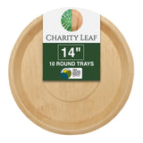 Charity Leaf Disposable Palm Leaf 14" Round Trays (10 pieces) Bamboo Like Serving Platters, Disposable Boards, Eco-Friendly Dinnerware For Weddings
