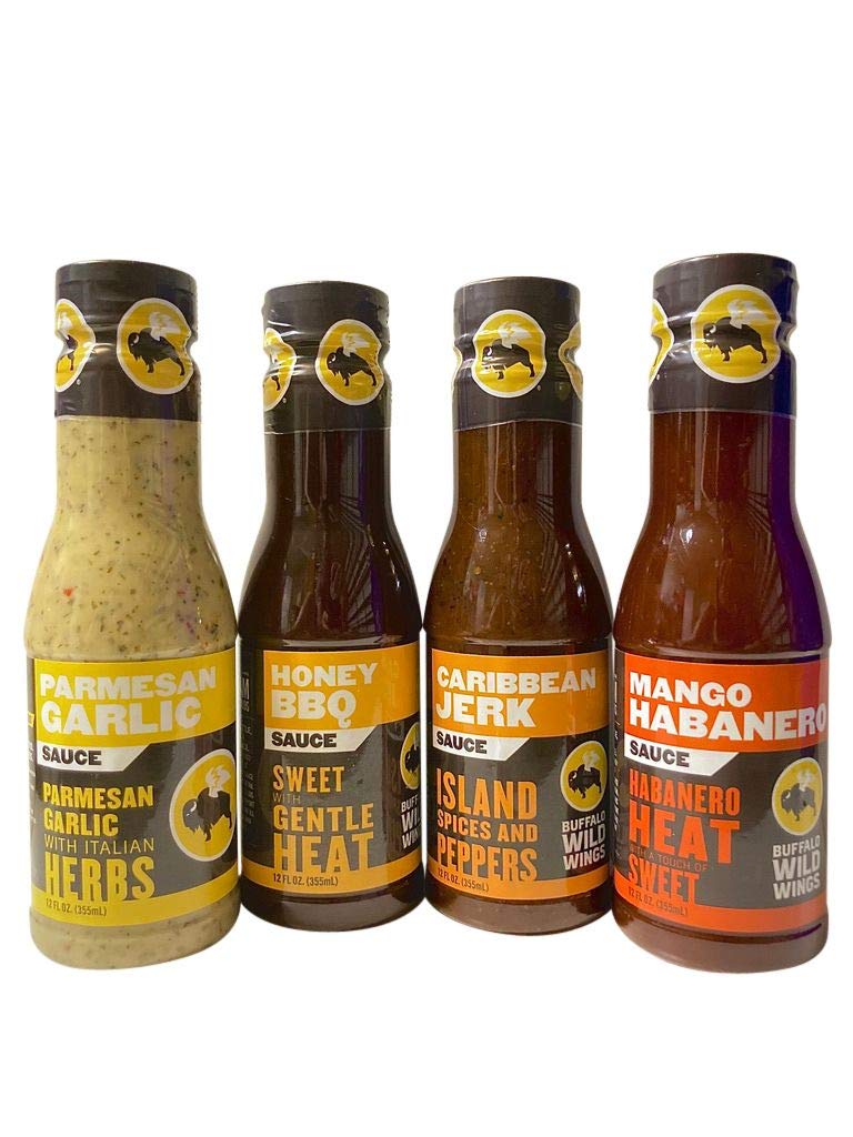Buffalo Wild Wings Sweet and Spicy Variety Bundle - Parmesan Garlic, Honey BBQ, Caribbean Jerk, Mango Habanero - 12 ounces each One Size