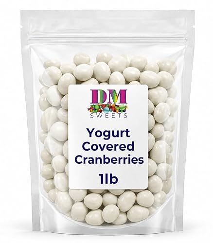 Yogurt Coated Cranberries- 1 lb of Fresh Gourmet Sweet Creamy Chewy Covered Dipped Cranberries