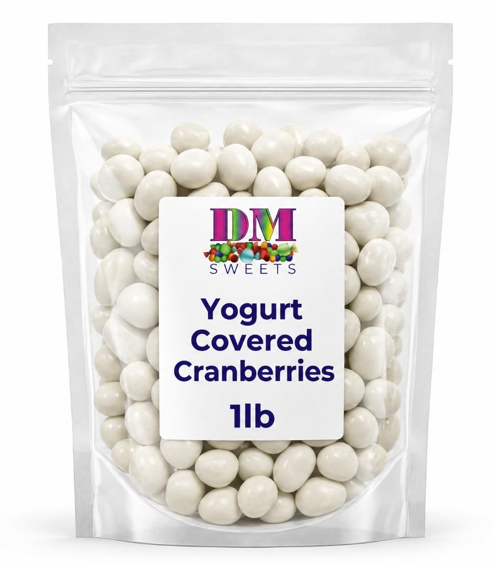 Yogurt Coated Cranberries- 1 lb of Fresh Gourmet Sweet Creamy Chewy Covered Dipped Cranberries