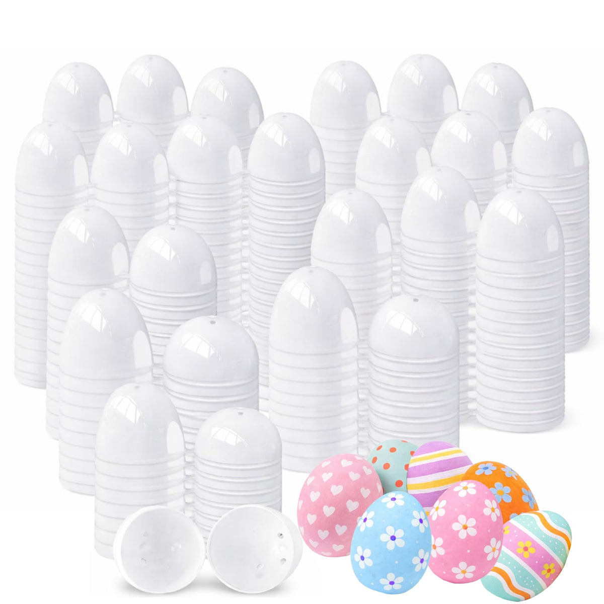 Chochkees White Fillable Easter Eggs 500-Pack, Bright Plastic Easter Eggs with Hinge, Perfect For Easter Egg Hunt, Surprise Egg, 2.25" Fillable Eggs