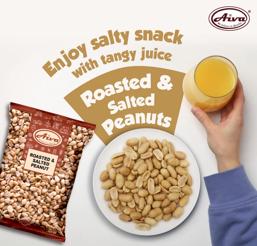 Aiva Roasted and Salted Peanuts | Dry Roasted Peanuts | (Premium Grade Quality) - Crunchy and Savory Snack for Snacking, Cooking, and Toppings |
