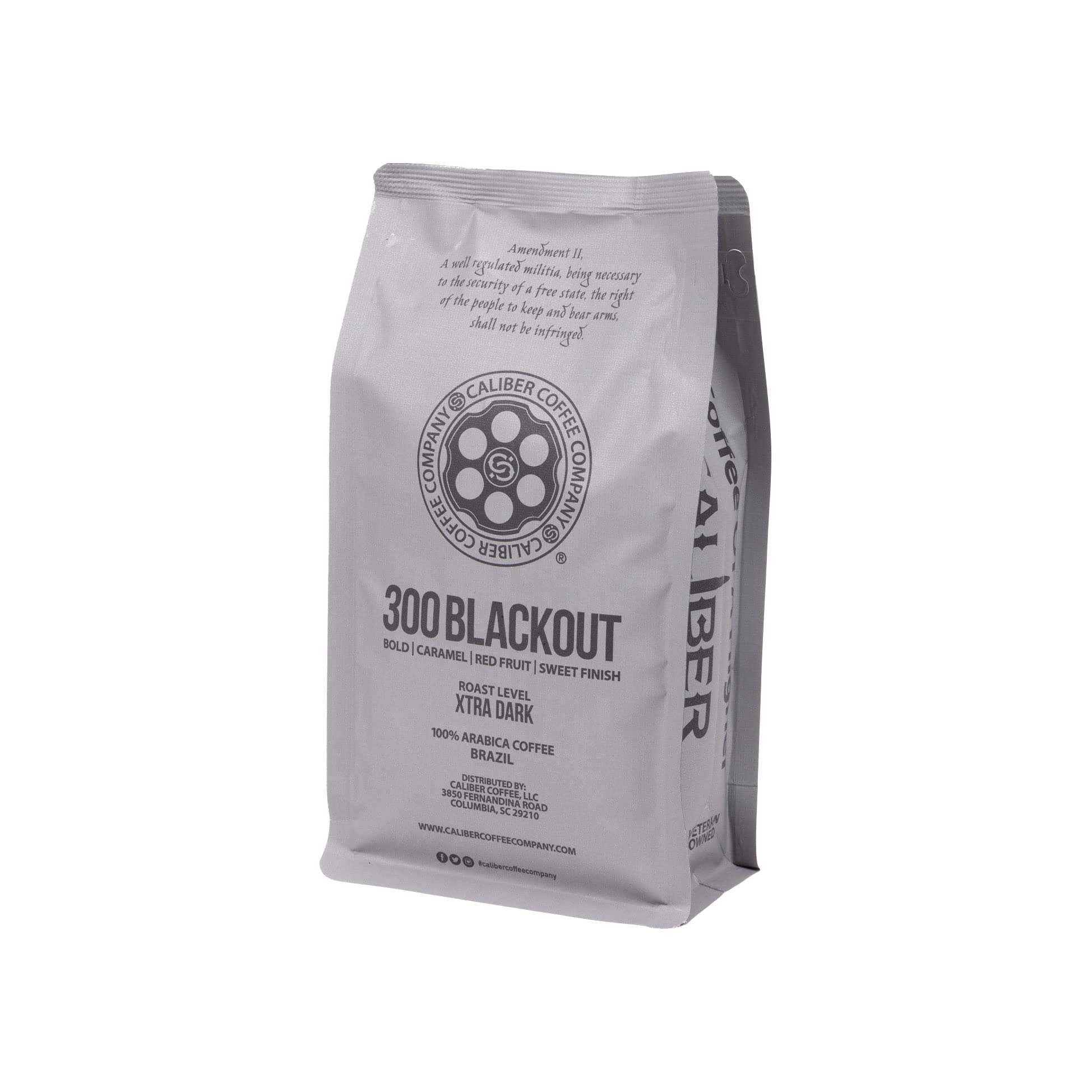 Caliber Coffee 300 Blackout, Ground Dark Roast - Bold, Caramel, Sweet Finish, Red Fruit Flavors - 100% Artisan Roasted Arabica Coffee - Small-Batch