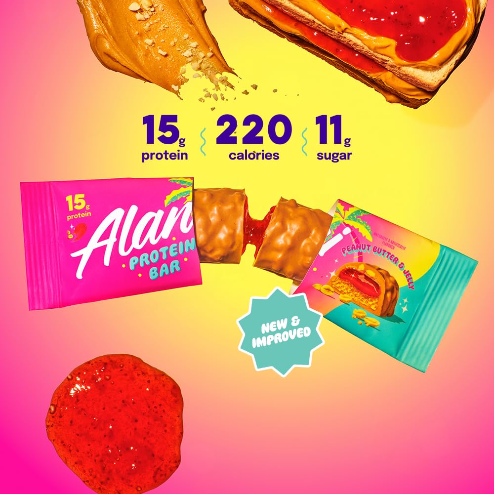 Alani Nu Protein Bars PEANUT BUTTER & JELLY | High Protein Gluten-Free Bars | 16g Protein | Low-Sugar (11G) Low-Carb Healthy Snacks | 12 Individually