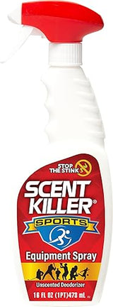 Scent Killer Sports Equipment Deodorizer Spray - Unscented Sports Equipment Deodorizer for Shoes, Gym Bags, Helmets and Gear - 16 FL OZ