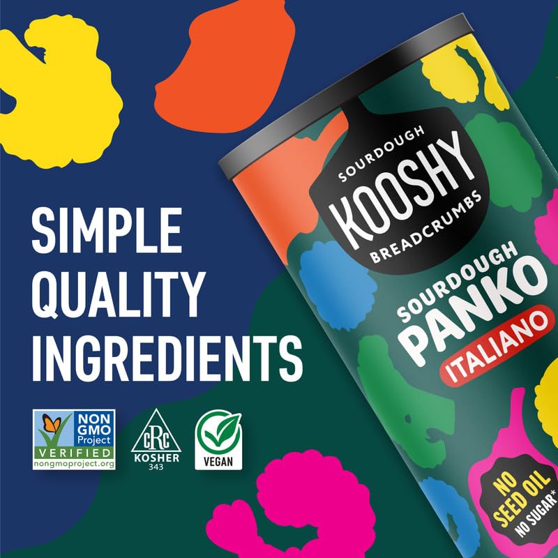Kooshy Panko Italian Style Breadcrumbs | Vegan, Dairy Free, & Kosher Certified Non GMO Sourdough Bread Crumbs | Meatballs, Meat Cutlets, Vegetables, Meatloaf, Mac & Cheese (Italiano | 7.5 oz / 2 Pack)