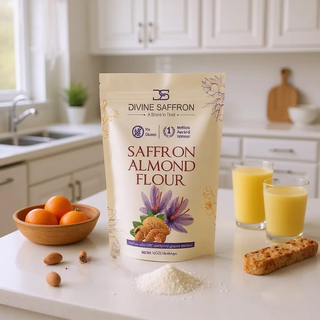 Divine Saffron - Premium Saffron Almond Flour | Gluten-Free, Award-Winning Blend | Made with 100% California Almonds & Pure Saffron | Perfect