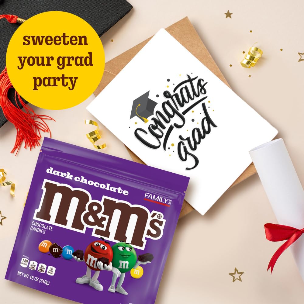 M&M'S Dark Chocolate Graduation Party Candy, Family Size, 18 Oz Bulk Bag