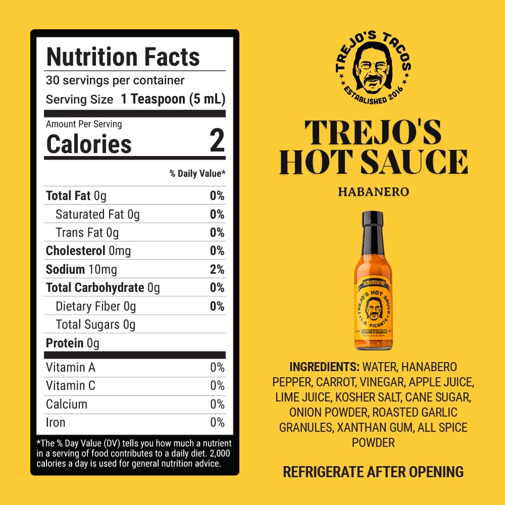 Trejo's Habanero Hot Sauce | Bold & Smoky with Sweet Carrot, Onion & Garlic | Handcrafted in USA | Vegetarian & Non-GMO | Perfect for Marinades