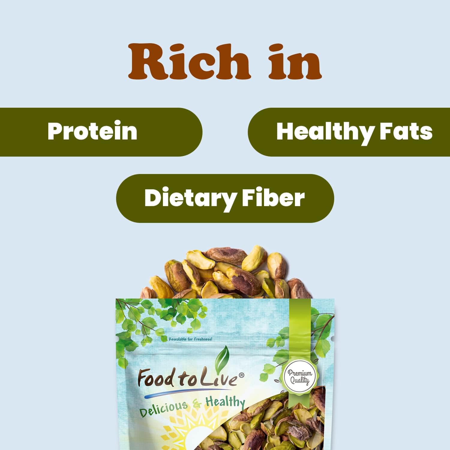 Food to Live - Dry Roasted Pistachio Halves and Pieces, 1 Pound - No Shell, Keto and Paleo Friendly Snack, Great for Salads, Cooking, Baking