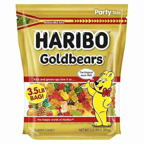 Haribo Goldbears Original Gummy Bears Candy, 3.5 lb Bulk Party Size Bag, Assorted Fruit Flavors, Fat-Free Sweet Treat