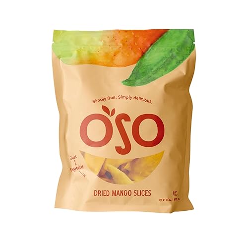 Oso Snacks Dried Mango Slices. Premium Quality, Large Round Halves Only, No Sugar Added, One Ingredient: 100% fruit. Vegan, Non-GMO. Naturally Sweet