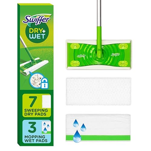 Sweeper 2 in 1 Dry + Wet Floor Cleaning and Sweeping Kit, Multi Surface Floor Cleaning Kit, Kit Includes 1 Sweeper, 7 Dry Sweeping Cloth, 3 Wet Mop