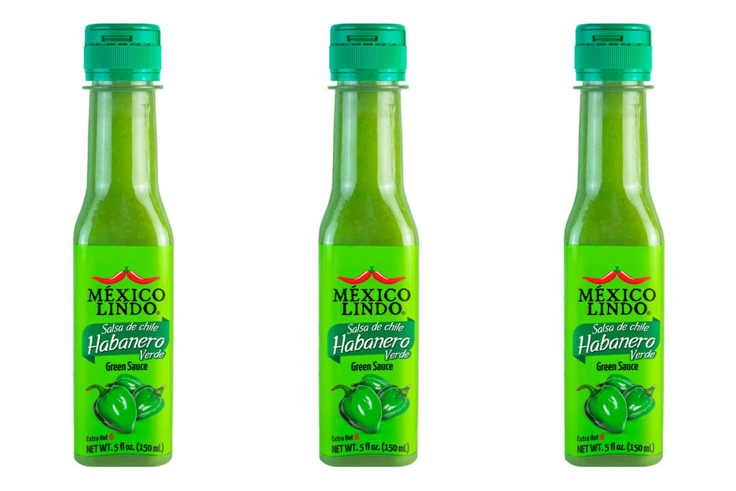 Mexico Lindo Green Habanero Hot Sauce | Real Green Habanero Chili Pepper | 75,900 Scoville Level | Enjoy with Mexican Food, Seafood & Pasta | 5 Fl Oz
